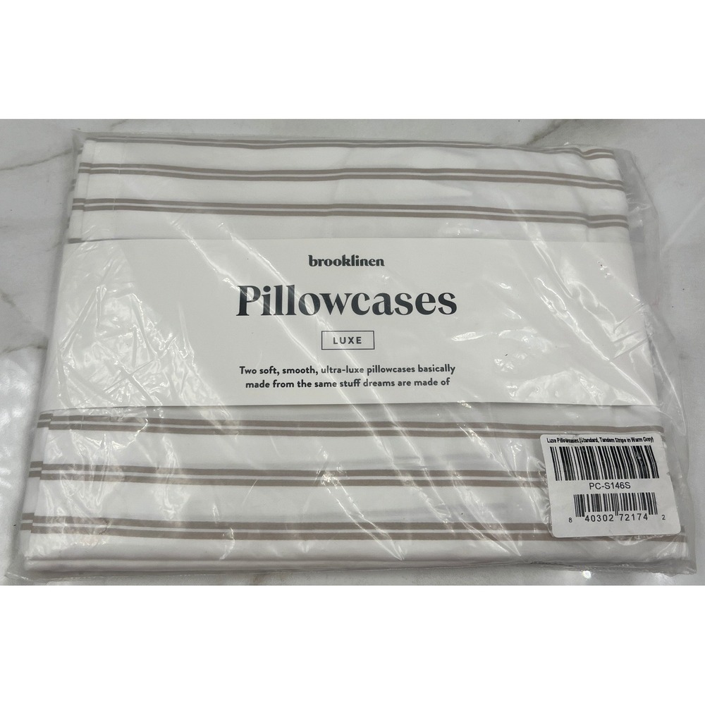 Brooklinen Luxe Pillowcases Standard Set of 2 Tandem Stripe Warm Grey PC-S146S